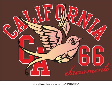 california tattoo birds graphic design vector art
