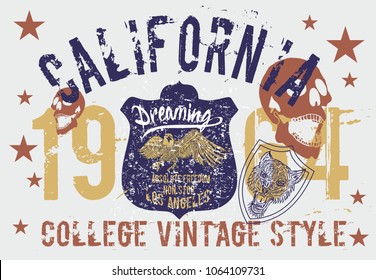 California tattoo skull, eagle, tiger graphic design vector art
