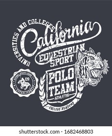 California tattoo tribal tiger and polo sports graphic design vector art