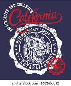 California tattoo tribal tiger and polo sports graphic design vector art