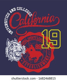 California tattoo tribal tiger and polo sports graphic design vector art