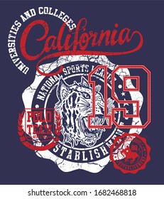 California tattoo tribal tiger and polo sports graphic design vector art