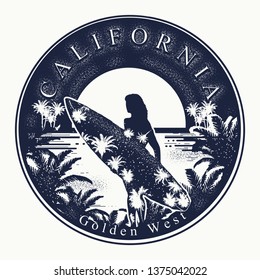 California. Tattoo and t-shirt design. Welcome to state of California,USA. Golden west slogan. Travel art concept 