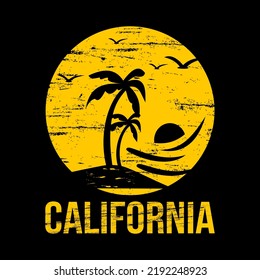 California tee print with styled palm tree. t shirt design, graphics, stamp, label, typography.