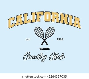 California Tennis Country Club graphic design for t shirt print or embroidery.