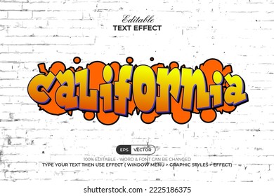 California text effect cartoon style. Editable text effect yellow style vector.