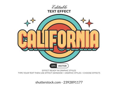 California Text Effect Retro Layered Colorful Style. Editable Text Effect Vintage Design.