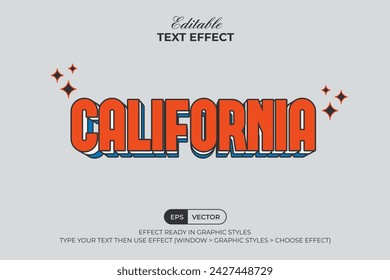 California Text Effect Simple Retro Layered Color Style Theme. Editable Text Effect Vector Template.