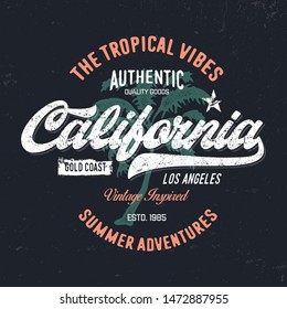 "California", Textured Design for T Shirt. Badge, Logo, Poster. Vector Illustration.