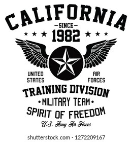 California training division, spirit of freedom, military team slogan typography, t-shirt graphics, vectors