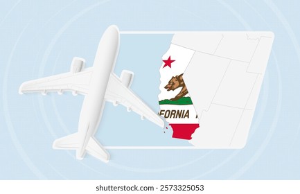 California Travel Illustration with Plane and National Flag. Ideal for travel agencies, promotional materials, or geographic content related to California.