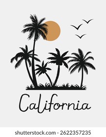 Califórnia, Design de camiseta de verão moderno e vibrante, com tipografia ousada e elemento sazonal colorido, Perfeito para moda de tempo quente, roupas de férias