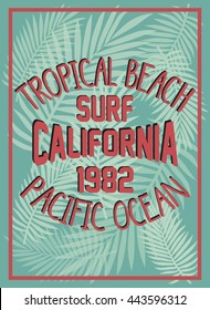 California tropical beach typography, t-shirt graphics, vectors