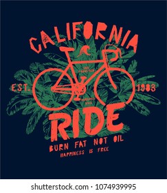 California tropical bicycle ride - vintage palm tree bright t-shirt print