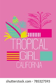 california tropical girl,t-shirt print poster vector illustration