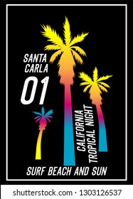 california tropical night,t-shirt design