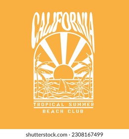 California Tropical Summer beach typography sunshine palm tree vector illustration design