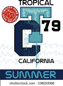 california tropical summer,t-shirt print poster vector illustration