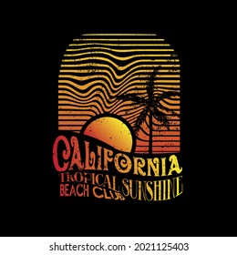 California Tropical sunshine beach club palm tree gradient typography t shirt print graphic design vector illustration