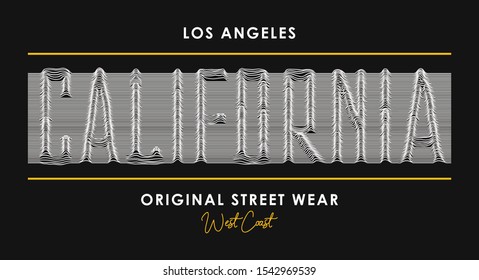 California t-shirt design with slogan from 3d line font. Los Angeles modern typography graphics for t shirt and street wear, apparel with letters of lines. Vector illustration.