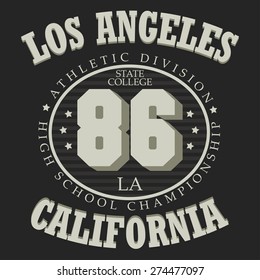 California T-shirt fashion Typography, sport emblem  design, Los Angeles graphic Print label - vector illustration 