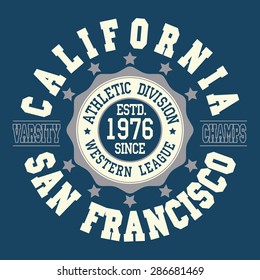 California T-shirt fashion Typography, sport emblem design, San Francisco league graphic Print label - vector illustration 