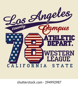 California T-shirt fashion Typography, sport Campus emblem design, Los Angeles graphic Print label - vector illustration 