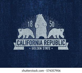 California t-shirt with grizzly bear. T-shirt graphics, design, print. Vector illustration.