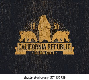 California t-shirt with grizzly bear. T-shirt graphics, design, print. Vector illustration.