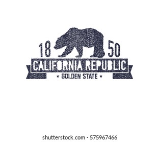 California t-shirt with grizzly bear. T-shirt graphics, design, print. Vector illustration.