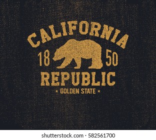 California t-shirt with grizzly bear. T-shirt graphics, design, print. Vector illustration.