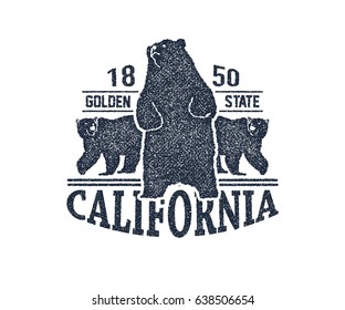 California t-shirt with grizzly bear. Vector illustration