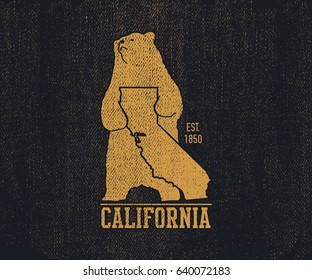 California t-shirt with grizzly bear. Vector illustration