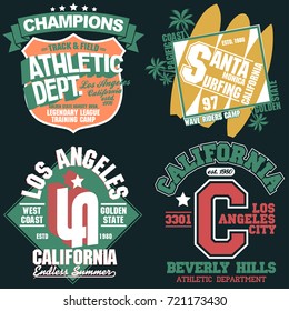 California t-shirt stamp graphics set, Sport wear typography emblem, tee print, athletic apparel design