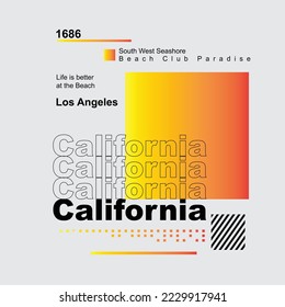 California Typography Gradient Los Angeles Beach club tropical graphic design poster vector t shirt print