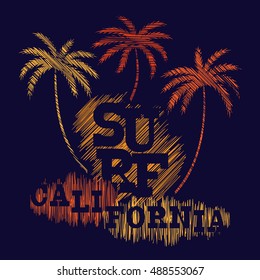 California Typography Graphics. Concept in vintage style for print production. T-shirt fashion Design. Template for poster, print, banner, flyer.