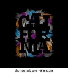 California Typography Graphics. Concept in vintage style for print production. T-shirt fashion Design. Template for poster, print, banner, flyer.