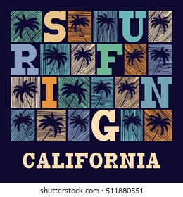 California Typography Graphics. Concept in vintage style for print production. T-shirt fashion Design. Template for poster, print, banner, flyer.