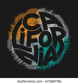 California Typography Graphics. Concept in vintage style for print production. T-shirt fashion Design. Template for poster, print, banner, flyer.