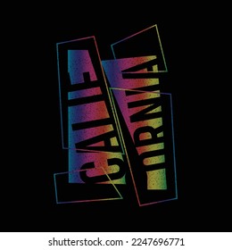 California Typography  Multi coloured Rainbow gradient geometrical shape sliced graphic design Poster T shirt Print Vector