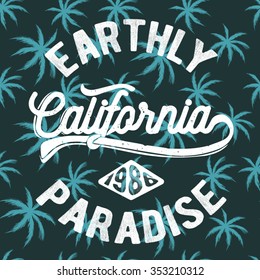 California typography and palm leafs pattern
