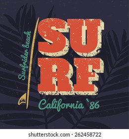 California typography poster surf. Vector print on t-shirt