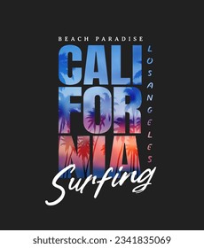 California typography slogan on sunset palm,vector illustration for t-shirt.