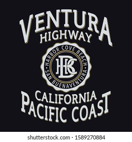 California typography, tee shirt graphics, vectors, sport 