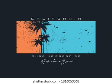 California  Typography, Tee Shirt Graphics, Vectors, Surfing Paradise,
