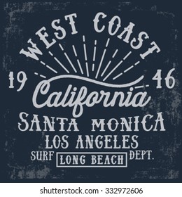 California typography, t-shirt graphics, 