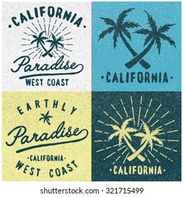 California typography, t-shirt graphics, vector set