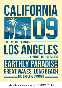 California typography, t-shirt graphics. Vector illustrations.