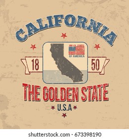 California typography for t-shirt print on retro style background, vector illustration