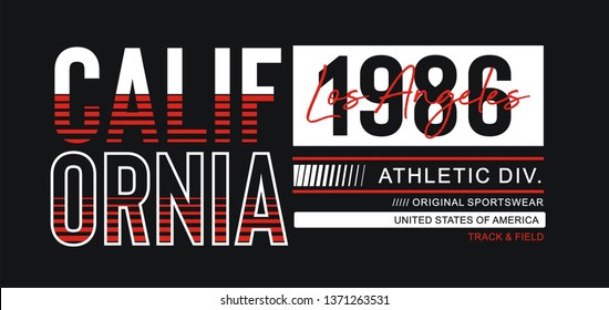 California typography for t-shirt print and other uses. Athletic design graphic. Vector image.